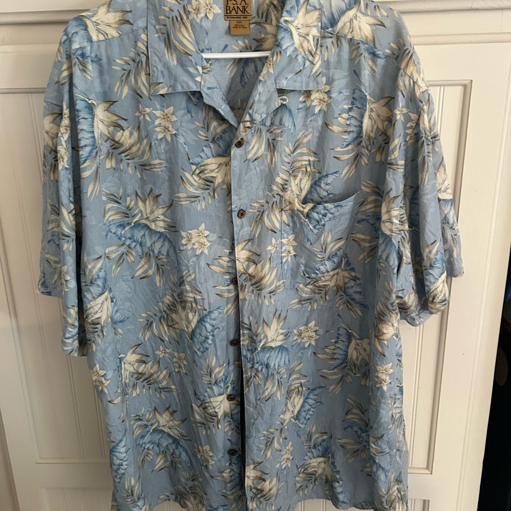 Jos A Bank 100% Silk Tropical Blue Floral Men's Shirt